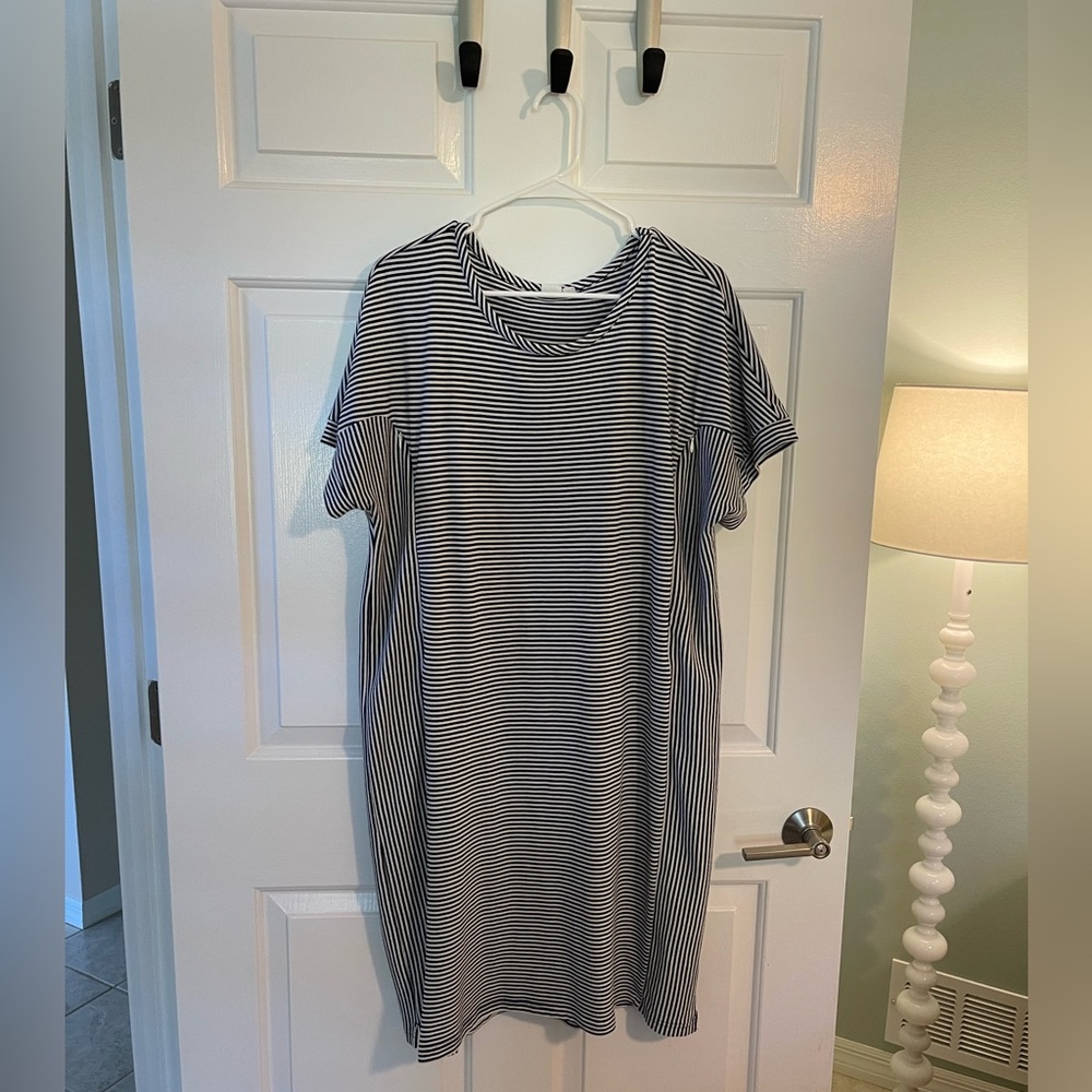 Navy and White Breastfeeding Friendly Dress